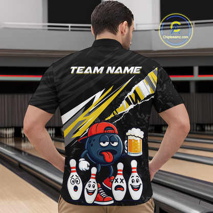 Custom Yellow Beer Bowling Jersey for Men Bowling Team Shirts Bowling Uniform Polo & 1/4 Zip HNT133