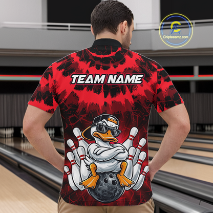 Custom Red Funny Duck Bowling Jersey for Men Bowling Uniform Polo & 1/4 Zip Bowling Team Shirts HNT238