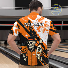 Load image into Gallery viewer, Orange Funny Skull Bowling Shirt for Men Personalized Polo &amp; 1/4-Zip Bowling Jersey Halloween QZT768