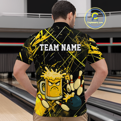 Custom Yellow Funny Beer Bowling Shirt Team Bowling League Jersey for Men Bowling Outfit QZT767