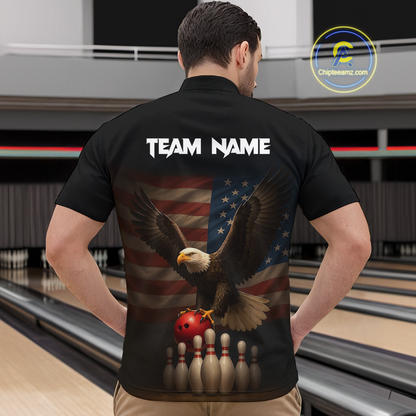 Custom Custom American Eagle Bowling Shirt for Men Polo & Quarter-Zip Bowling Jersey Bowling Outfit QZT779