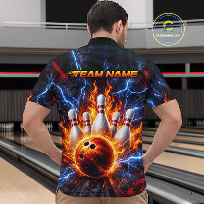 Flaming and Lightning Bowling Shirts for Team Women Men Bowling Polo & 1/4 Zip Shirt MBL242