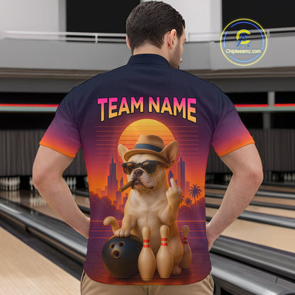 Custom Funny Dog Bowling Jersey for Men Bowling Uniform Polo & 1/4 Zip Bowling Team Shirts HNT135