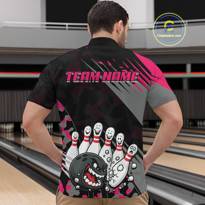 Custom Pink Funny Bowling Shirt Crazy Bowling Jersey Men Polo & 1/4 Zip Bowling Outfit QZT785