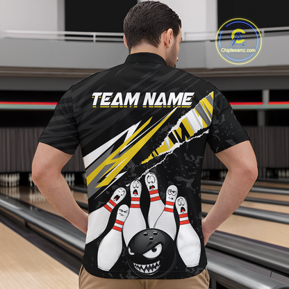Custom Yellow Funny Bowling Jersey for Men Bowling Uniform Polo & 1/4 Zip Bowling Team Shirts HNT128