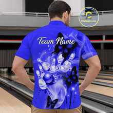 Load image into Gallery viewer, Custom Navy Blue Butterflies Bowling Shirts for Men Women Team MBL120