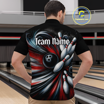 Custom Black Red Bowling Jersey for Men Custom Team Bowling Shirts Polo & 1/4 Zip HNT120