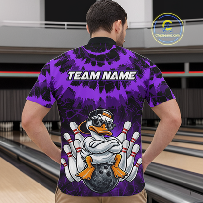 Custom Purple Funny Duck Bowling Jersey for Men Bowling Uniform Polo & 1/4 Zip Bowling Team Shirts HNT238