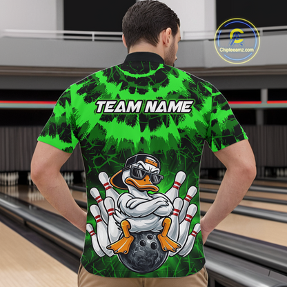 Custom Green Funny Duck Bowling Jersey for Men Bowling Uniform Polo & 1/4 Zip Bowling Team Shirts HNT238