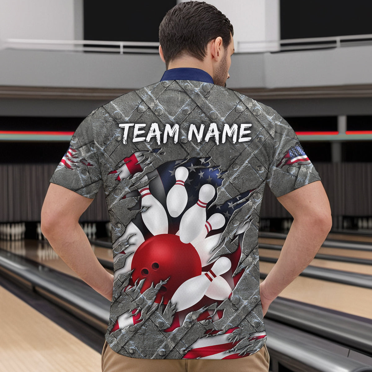 American Flag Bowling Shirt for Men and Women Patriotic Bowling Jere for Bowlers MBL38