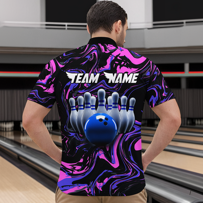 Pink Purple Bowling Custom Men Bowling Shirt Polo & Quarter-Zip Bowling Team Jerseys HNT48