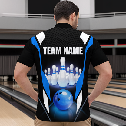 Blue Bowling Shirt for Men and Women Bowling Jersey with Team Bowling Polo & 1/4 Zip MBL42