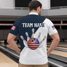 Load image into Gallery viewer, American Flag Bowling Shirts Blue&amp;White Bowling Jersey for Men Women Bowling Jersey MBL34