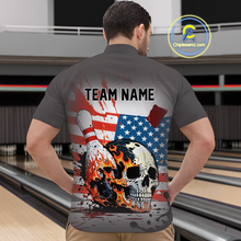 Load image into Gallery viewer, Custom American Flag Skull Flame Bowling Men Polo &amp; 1/4 Zip Shirts Bowling Team Jerseys HNT91