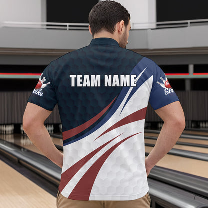 Personalized Red Blue & White Bowling Shirt Patriotic 1/4-Zip Bowling Jersey for Men & Women QZT677