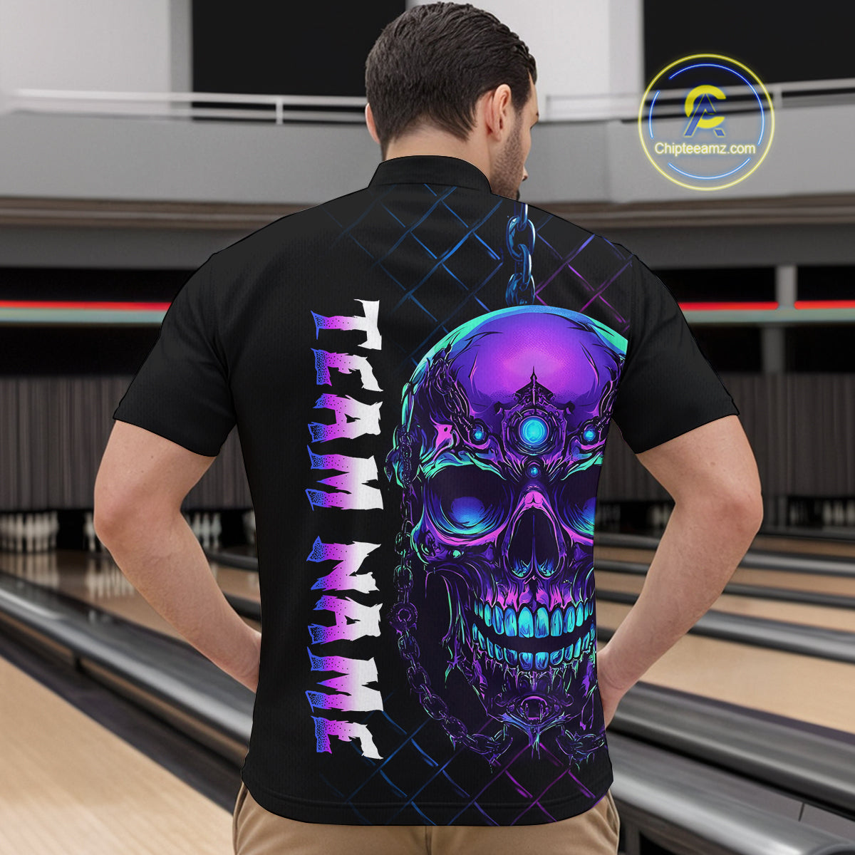Purple Skull Bowling Custom Men Bowling Shirt Polo & Quarter-Zip Bowling Team Jerseys HNT51