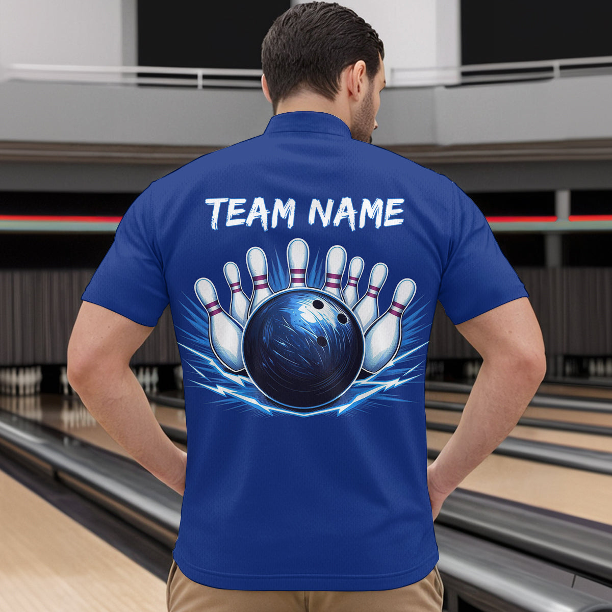 Custom Skull Bowling Shirt Blue Bowling Jersey for Men Women Team Polo&1/4 Zip MBL58