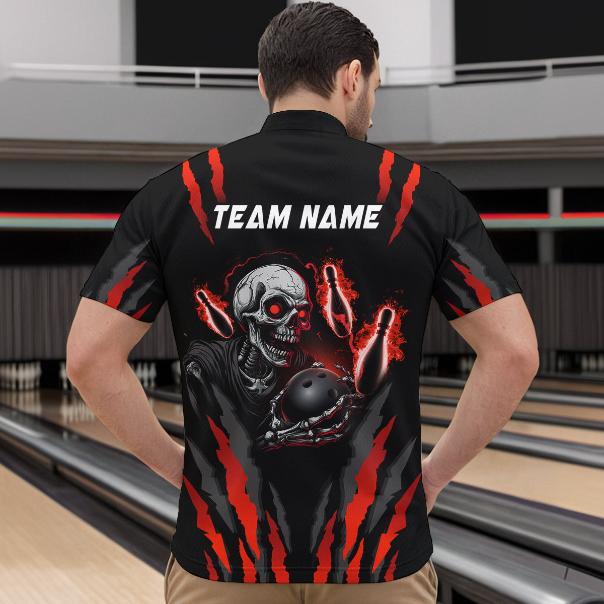 Skull Bowling Custom Men Bowling Polo & Quarter-Zip Bowling Team Jerseys HNT47