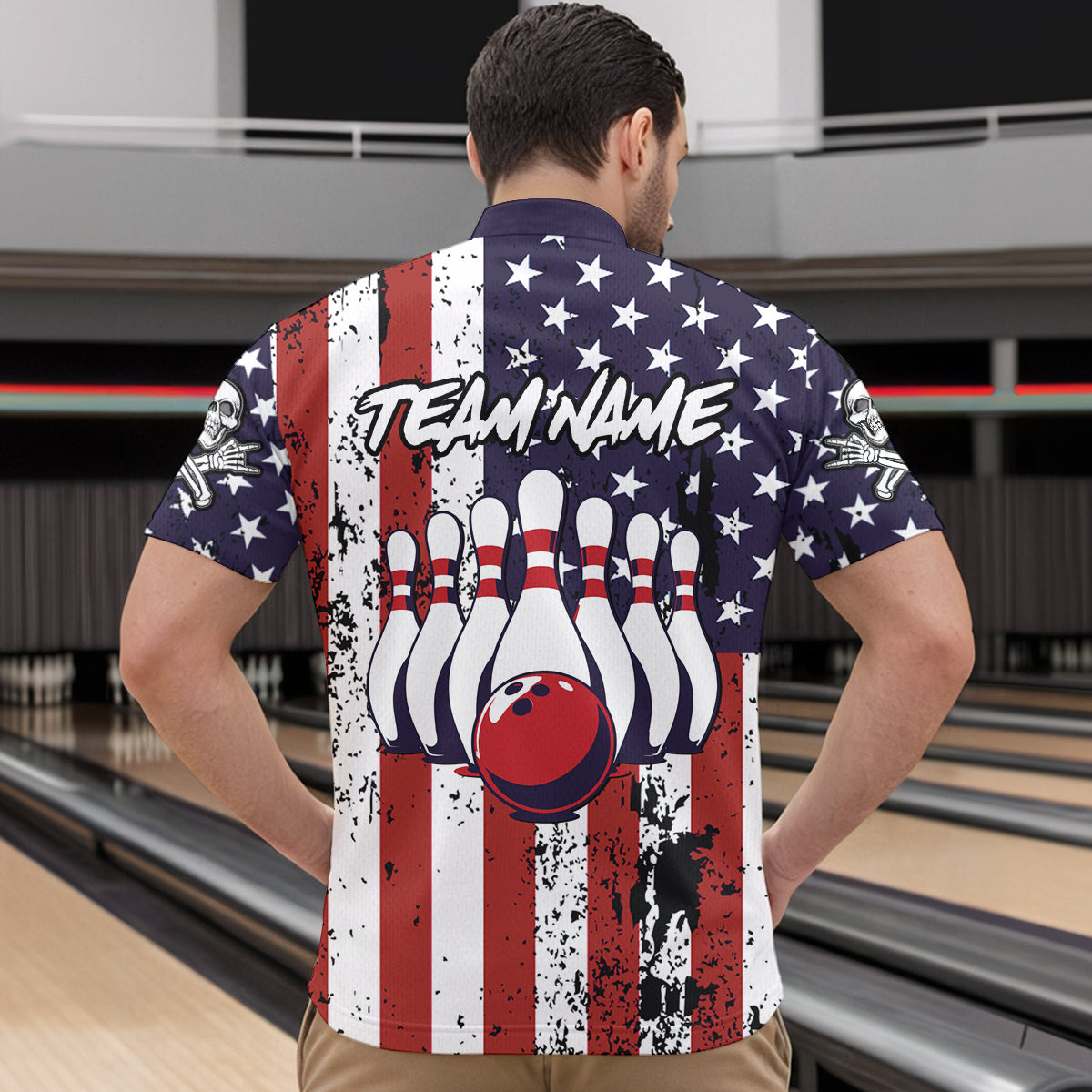 US Patriotic Bowling Shirts Custom American Bowling Jersey for Men Women Team MBL62