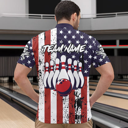 US Patriotic Bowling Shirts Custom American Bowling Jersey for Men Women Team MBL62