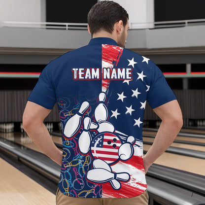 American Flag Bowling Shirts Patriotic Bowling Shirt for Men Women Polo&1/4 Zip Shirt MBL21