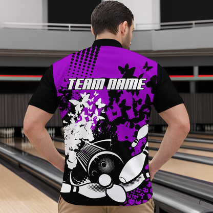 Custom Purple Butterflies Bowling Shirts for Men Women Bowling Jersey Team Name MBL79