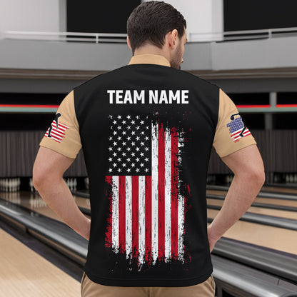 American Flag Brown Bowling Shirts for Men Women Team Bowling Jersey Polo & 1/4 Zip MBL17
