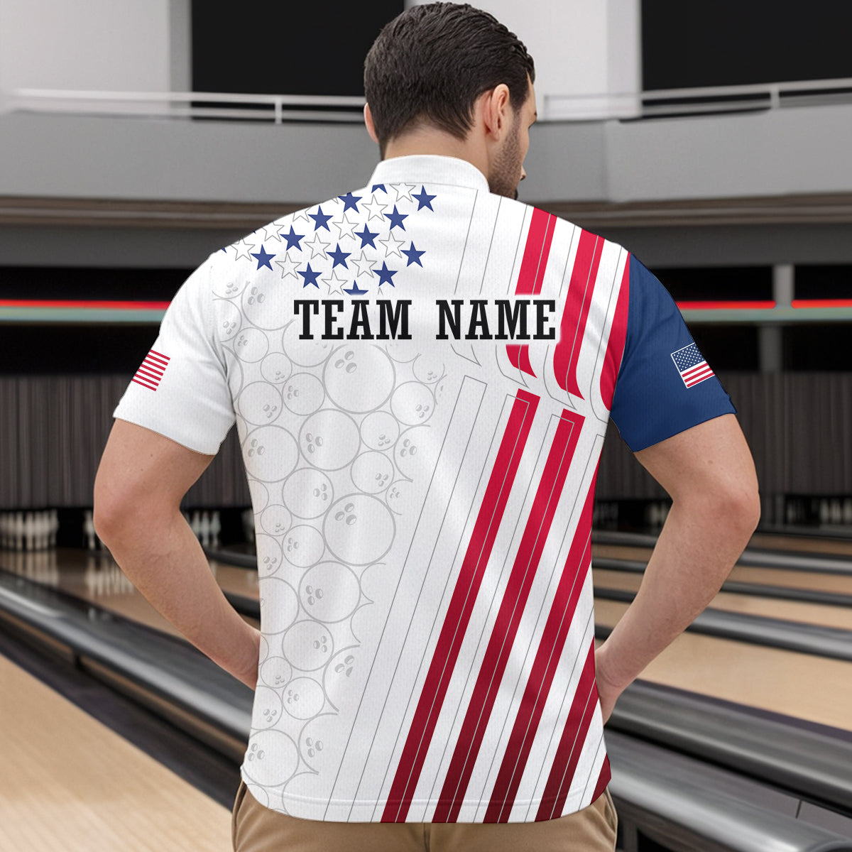 American Flag Bowling Shirts for Men Women Team Bowling Shirt Patriotic Bowling Shirt MBL08