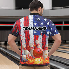 Load image into Gallery viewer, Fire American Flag Bowling Shirt Patriotic Bowling Jersey Men Women Team Polo&amp;1/4 Zip MBL65