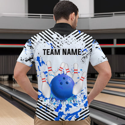 Blue Bowling Shirts Custom Watercolor Bowling Jersey for Men Women with Team Name MBL53