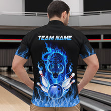 Load image into Gallery viewer, Blue Flaming Tiger Bowling Custom Men Bowling Polo &amp; Quarter-Zip Bowling Team Jerseys HNT46