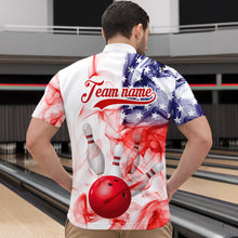 Load image into Gallery viewer, American Flag Smoke Bowling Shirt for Men Custom Polo &amp; Quarter-Zip Team Bowling Jersey with Team HNT21