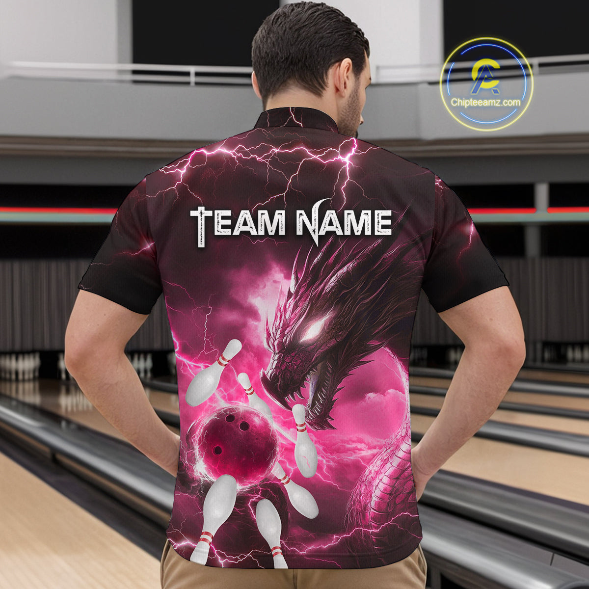 Custom Dragon Bowling Shirt Pink Thunder Bowling Jersey for Men Women Team MBL82