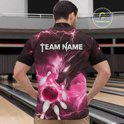 Custom Dragon Bowling Shirt Pink Thunder Bowling Jersey for Men Women Team MBL82