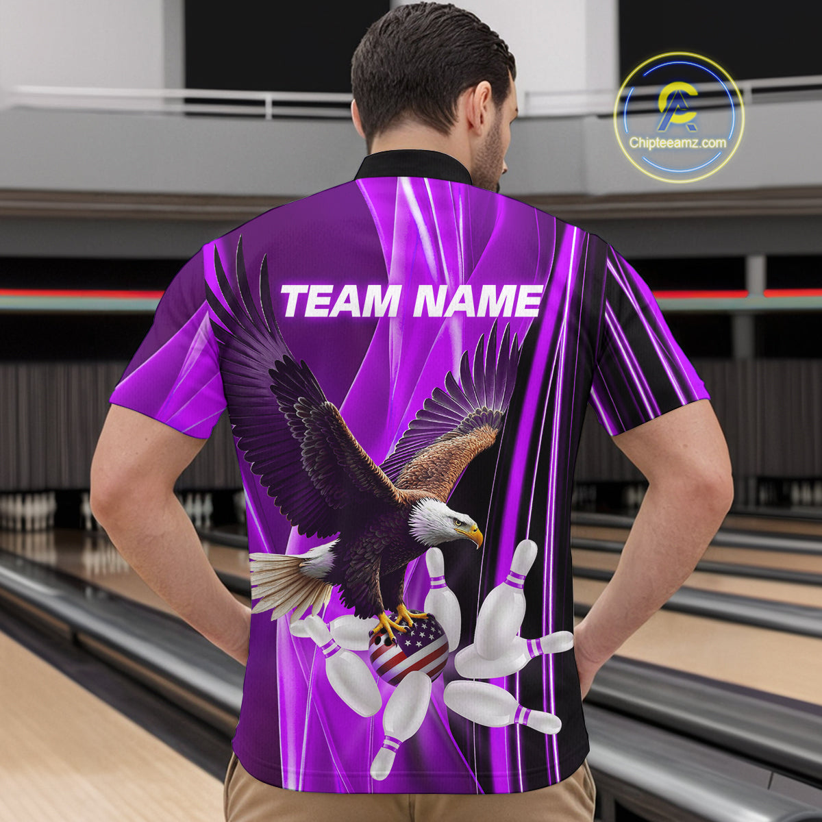Custom Purple Eagle Bowling Shirt for Men Women Team Bowling Polo Shirts & 1/4 Zip MBL95