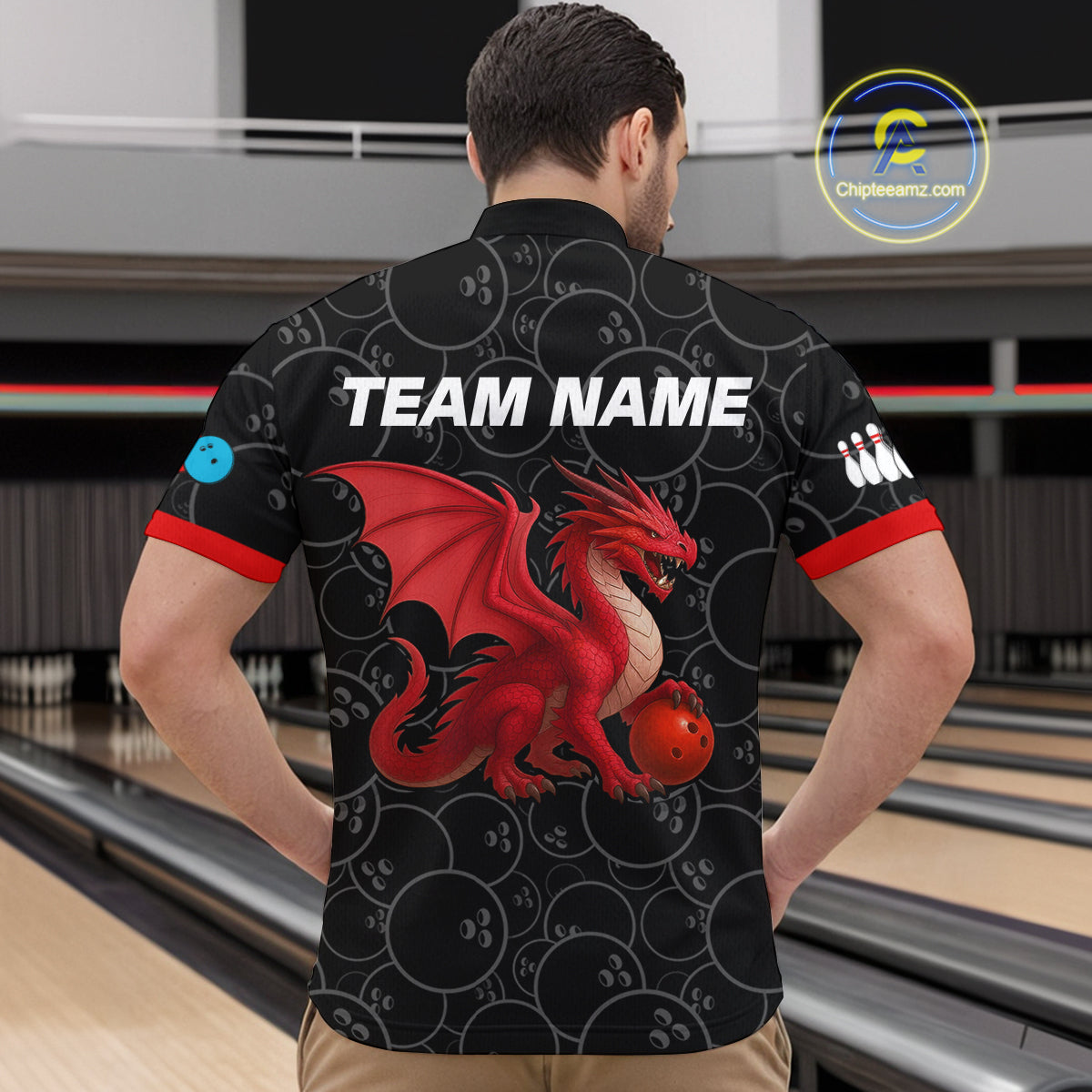 Custom Red Dragon Bowling Shirts for Men Women Team Bowling Polo & Quarter Zip MBL86
