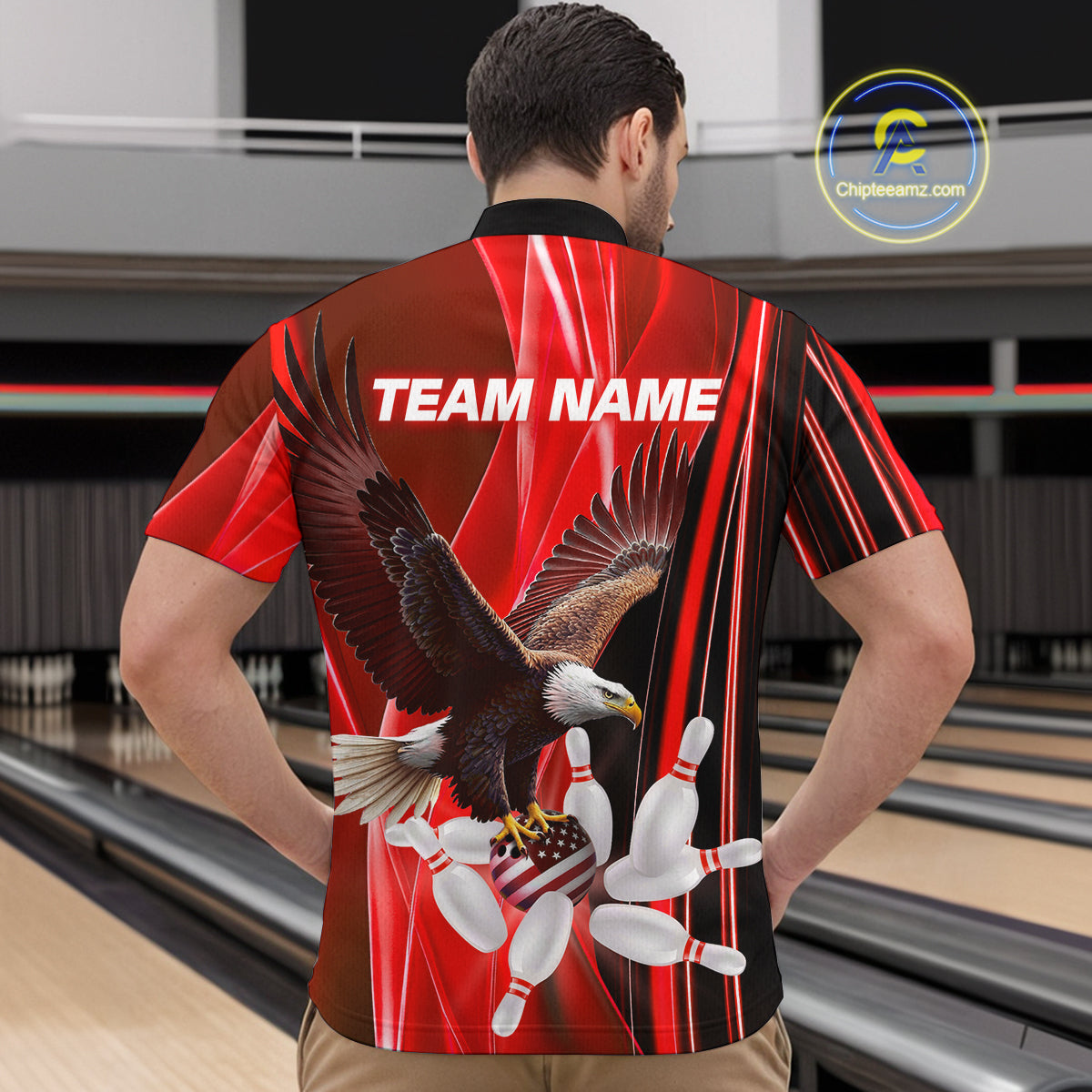 Custom Red Eagle Bowling Shirt for Men Women Team Bowling Polo Shirts & 1/4 Zip MBL95