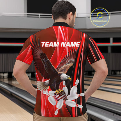Custom Red Eagle Bowling Shirt for Men Women Team Bowling Polo Shirts & 1/4 Zip MBL95