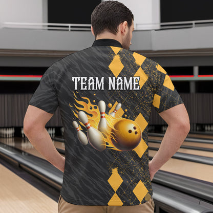 Flame Yellow Bowling Team Shirt Custom Bowling Jersey for Men Women Flame Quarter-Zip Shirt QZT679