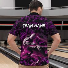 Load image into Gallery viewer, Custom Purple Bowling Shirt Dinosaur Bowling Jersey Quarter Zip Bowling League QZT632