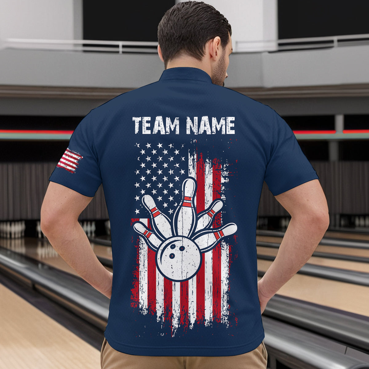 Patriotic Bowling Shirts American Flag Bowling Polo & 1/4 Shirt for Men Women Team MBL16