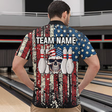 Load image into Gallery viewer, Skull US Flag Bowling Custom Men Bowling Shirt Polo &amp; Quarter-Zip Bowling Team Jerseys HNT58