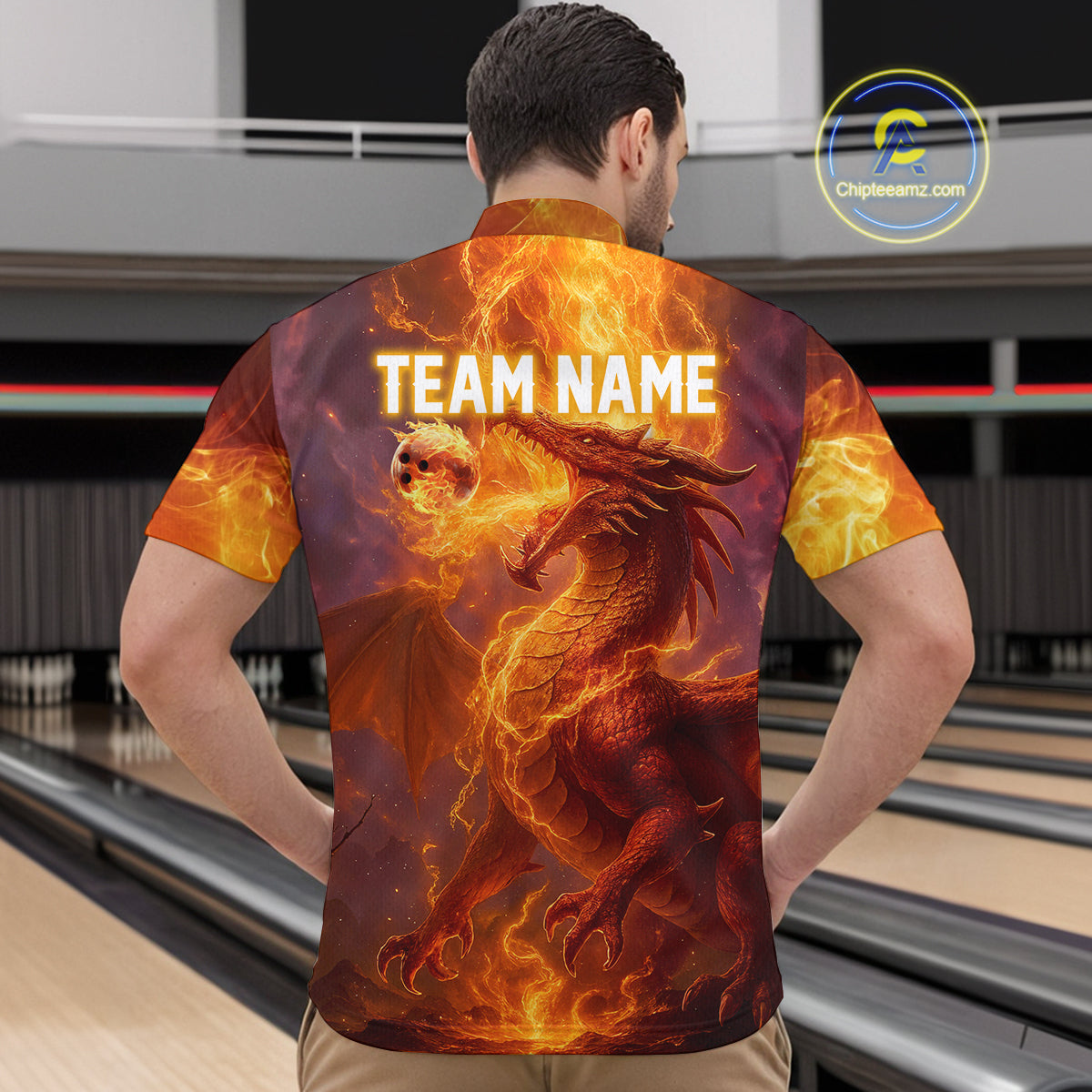 Custom Dragon Bowling Shirt for Men Women Bowling Jersey Flaming Bowling Shirt MBL94
