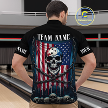 Load image into Gallery viewer, US Flag Skull Bowling Custom Men Bowling Shirt Polo &amp; Quarter-Zip Bowling Team Shirts HNT74