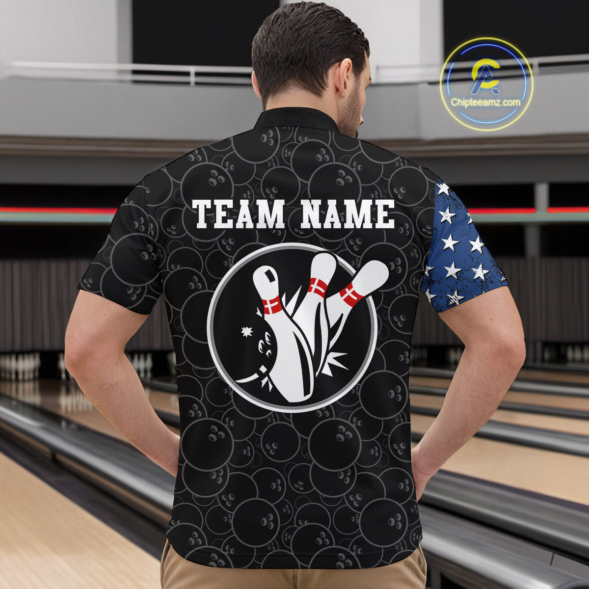 Personalized American Bowling Shirt Quarter-Zip Bowling Jersey Patriotic Bowling Outfit QZT684