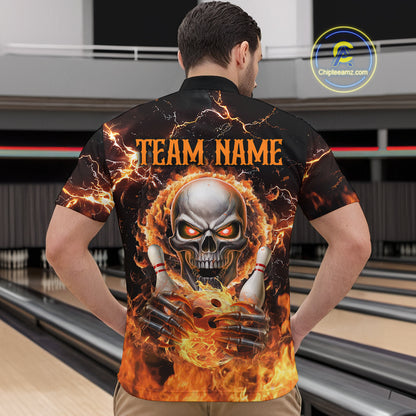 Skull Bowling Shirt Custom Thunder Flaming Bowling Jersey for Men Women Team MBL85