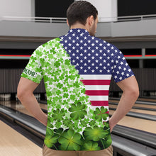 Load image into Gallery viewer, American flag St Patrick day shamrock pattern custom Team Bowling Polo, Quarter Zip shirt for Men NQS9581