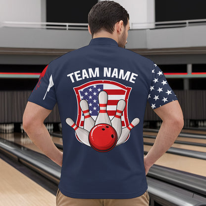 American Flag Bowling Shirt Patriotic Bowling Jersey for Men Women Bowling Polo&1/4 Zip MBL25