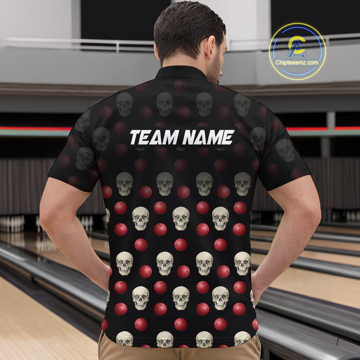 Skull Bowling Shirt Personalized Quarter-Zip Bowling Team jersey Pattern Bowling League QZT690
