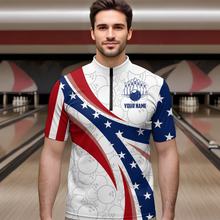 Load image into Gallery viewer, American Bowling 1/4 Zip Shirt Men &amp; Women Custom Eagle Bowling Team Jersey Patriotic BDT560